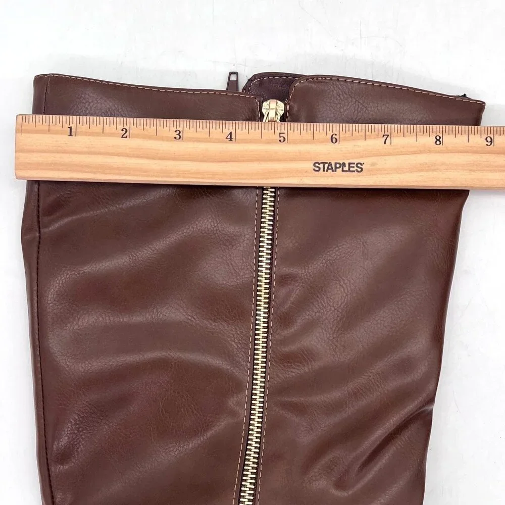 Justfab Leyla WC Tall Moto Boots Womens Size 8.5 Brown Faux Leather New With Box - Picture 8 of 14